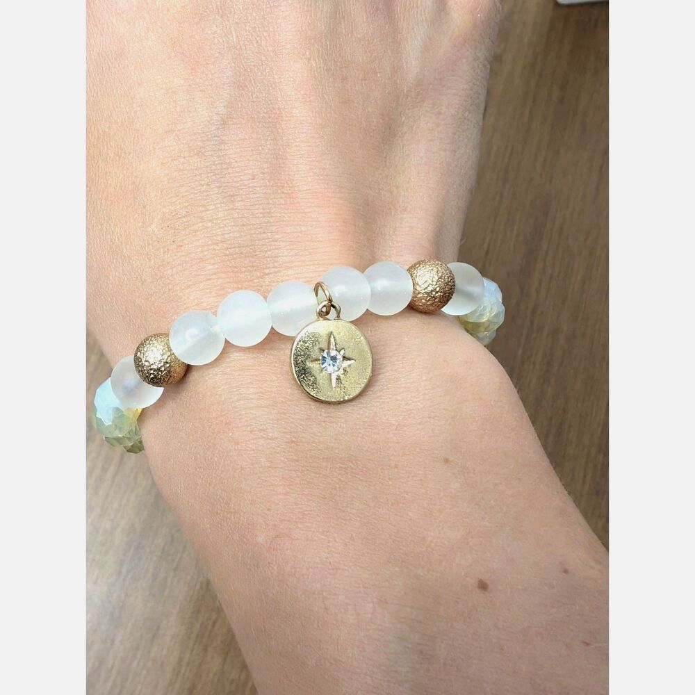 'Finding Your North Star' Charm Beaded Stretch Bracelet